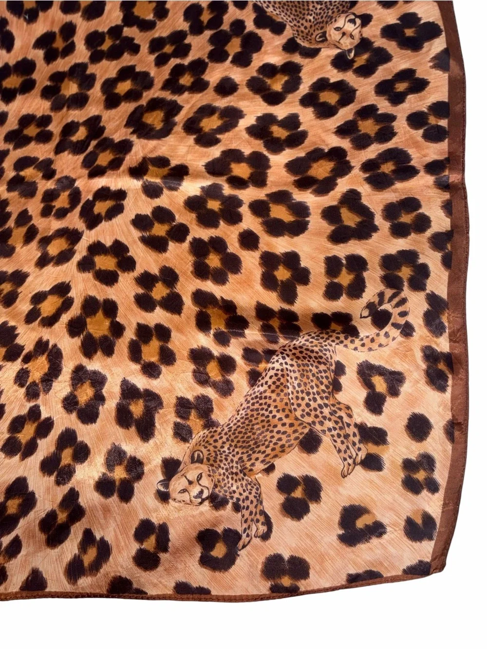 Vintage Oversized Satin Leopard Cheetah Print Square Scarf